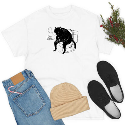 Shit Happens Black Cat Smoking On Toilet T-Shirt